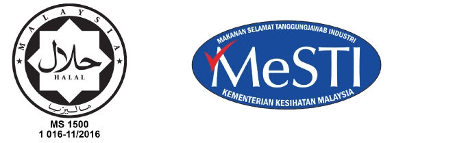 JAKIM Halal Malaysia certification (MS 1500) and Ministry of Health Malaysia MeSTI food safety logo